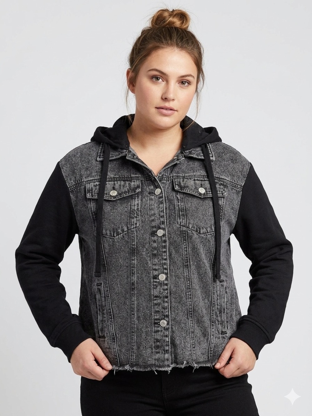 Black Hooded Denim-Style Jacket